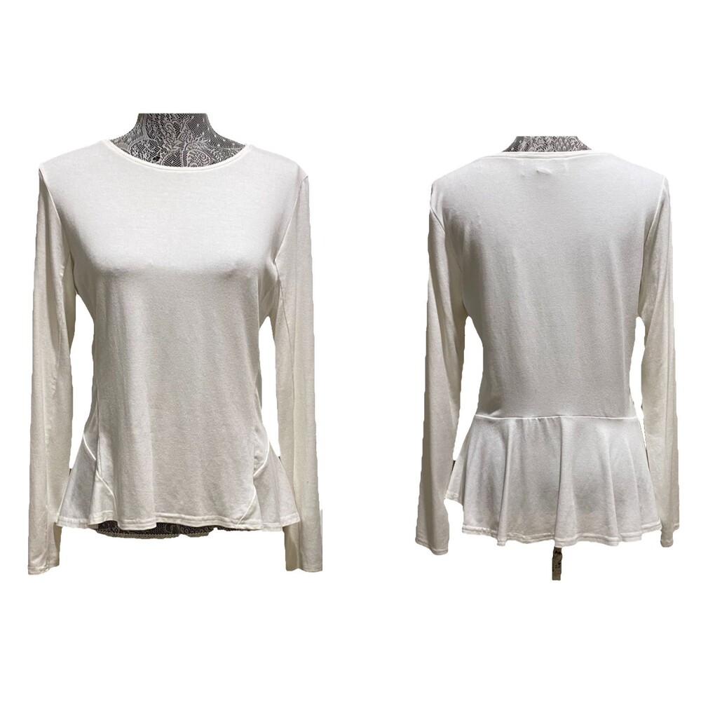 Sara Campbell Peplum Knit Top Women's Sz S Shirt Long Sleeve Ruffle White Blouse